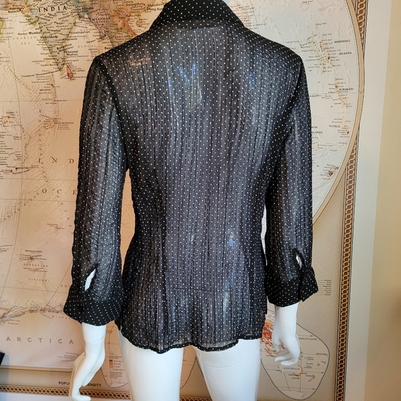 Croft & Barrow sheer black 3/4 sleeve button up colored polka dots whimsigoth M - Picture 2 of 13